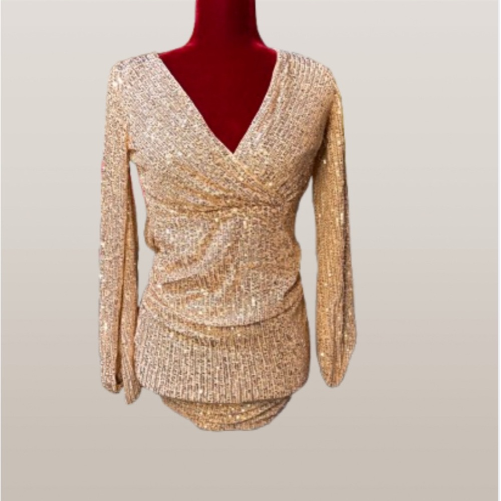 Gold Sequin V-Neck Women's Top